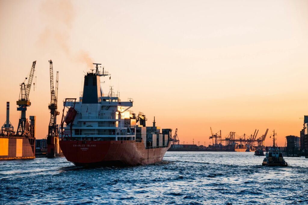 Cargo ship sailing towards its destination